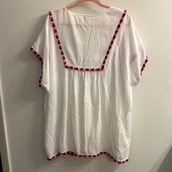 EUC J.Crew Swim Cover Up; size XXL; white w/ pink, red & blue detail;Vneck tunic - Picture 4 of 4